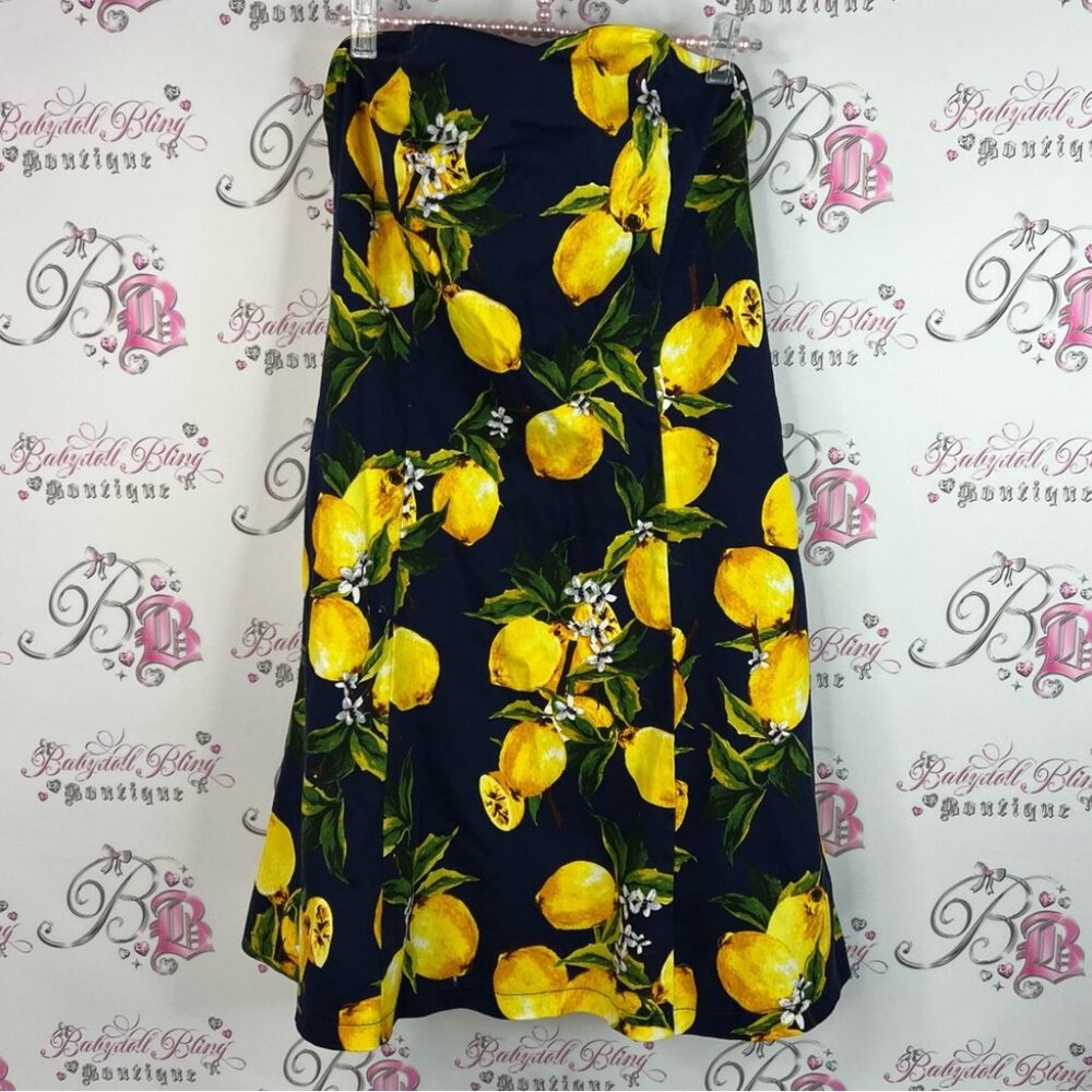 Smashed lemon skirt lemons 🍋Vibrant Lemon Print A-Line Skirt Black and Yellow
